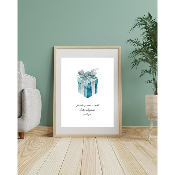 Little Blue Box Wall Art, Robins Egg Blue Gift Box, Breakfast at Decor - Picture 2 of 7